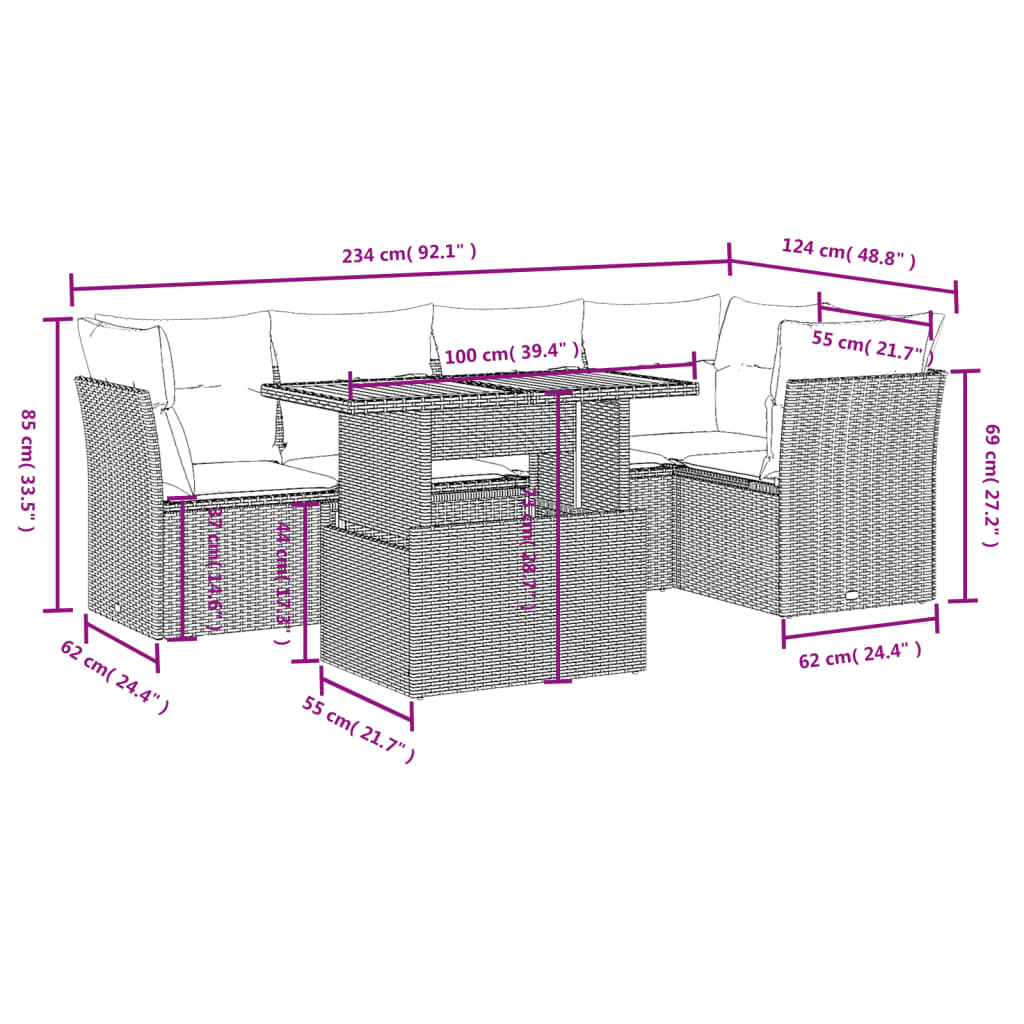 5-tlg. Garten-Sofagarnitur mit Kissen Schwarz Poly Rattan