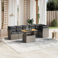 7-tlg. Garten-Sofagarnitur mit Kissen Grau Poly Rattan