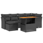 7-tlg. Garten-Sofagarnitur mit Kissen Schwarz Poly Rattan