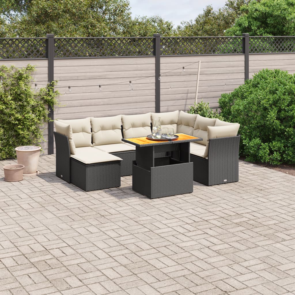 8-tlg. Garten-Sofagarnitur mit Kissen Schwarz Poly Rattan