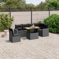 7-tlg. Garten-Sofagarnitur mit Kissen Schwarz Poly Rattan
