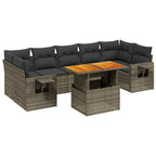 8-tlg. Garten-Sofagarnitur mit Kissen Grau Poly Rattan