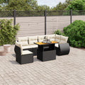 7-tlg. Garten-Sofagarnitur mit Kissen Schwarz Poly Rattan