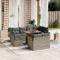 9-tlg. Garten-Sofagarnitur mit Kissen Grau Poly Rattan