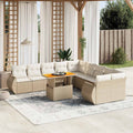 11-tlg. Garten-Sofagarnitur mit Kissen Beige Poly Rattan