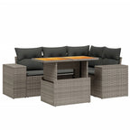 5-tlg. Garten-Sofagarnitur mit Kissen Grau Poly Rattan