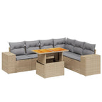 7-tlg. Garten-Sofagarnitur mit Kissen Beige Poly Rattan