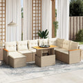 9-tlg. Garten-Sofagarnitur mit Kissen Beige Poly Rattan