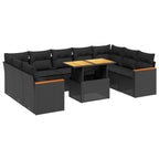 10-tlg. Garten-Sofagarnitur mit Kissen Schwarz Poly Rattan