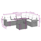 7-tlg. Garten-Sofagarnitur mit Kissen Grau Poly Rattan