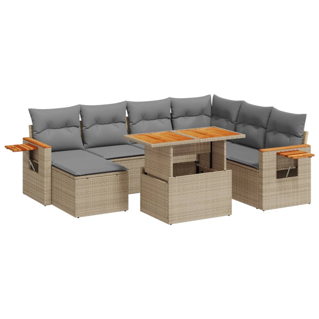 8-tlg. Garten-Sofagarnitur mit Kissen Beige Poly Rattan