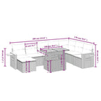 9-tlg. Garten-Sofagarnitur mit Kissen Schwarz Poly Rattan