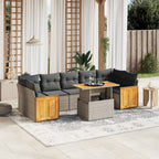 8-tlg. Garten-Sofagarnitur mit Kissen Grau Poly Rattan