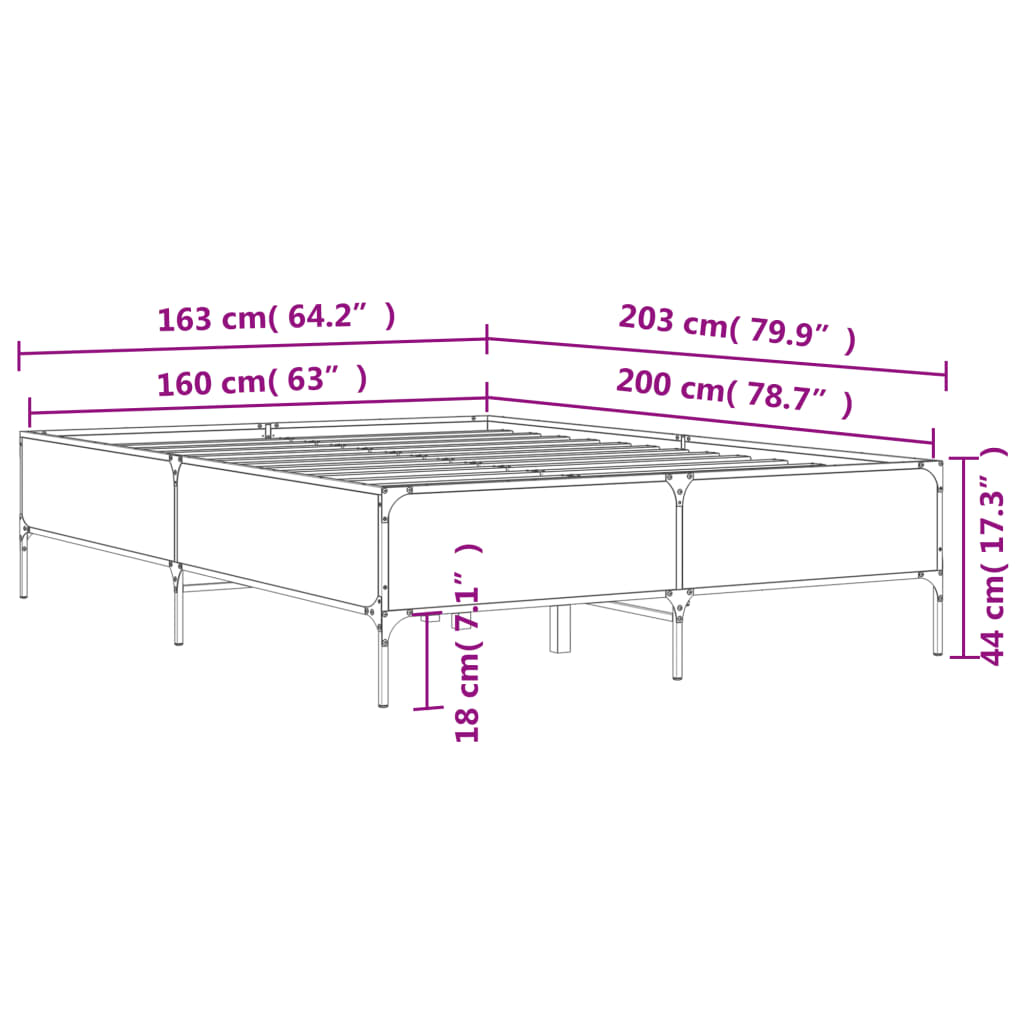 Bettgestell Räuchereiche 160x200 cm Holzwerkstoff und Metall