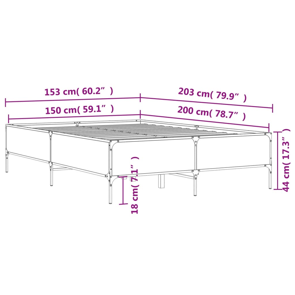 Bettgestell Braun Eichen-Optik 150x200 cm Holzwerkstoff Metall