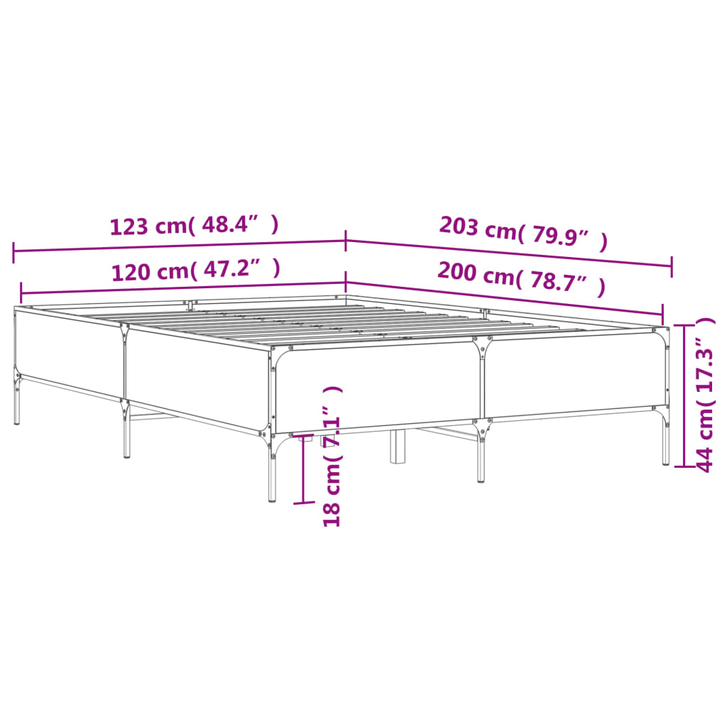 Bettgestell Räuchereiche 120x200 cm Holzwerkstoff und Metall