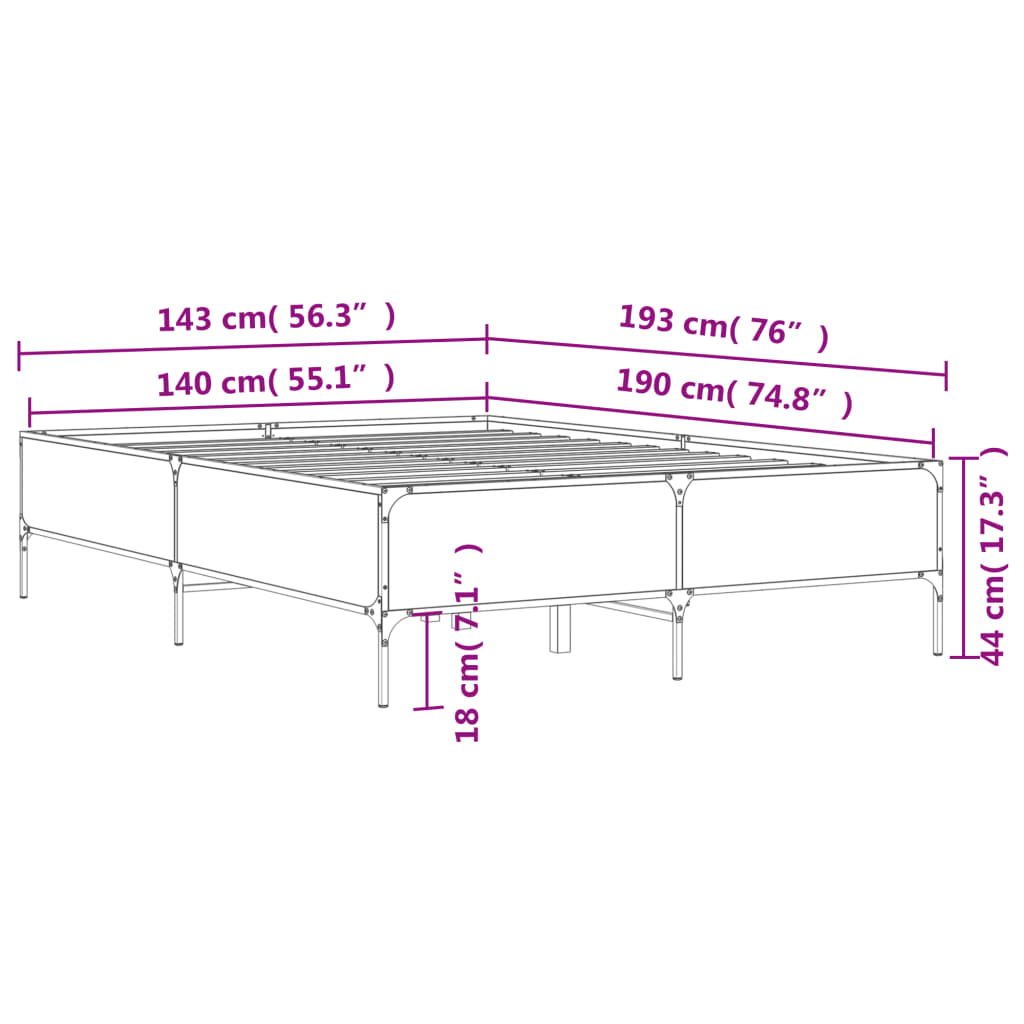 Bettgestell Sonoma-Eiche 140x190 cm Holzwerkstoff und Metall