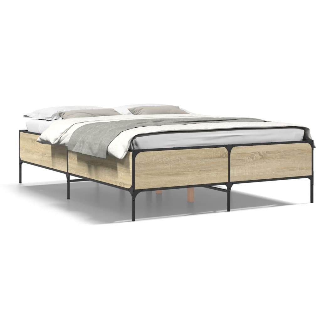 Bettgestell Sonoma-Eiche 120x190 cm Holzwerkstoff und Metall