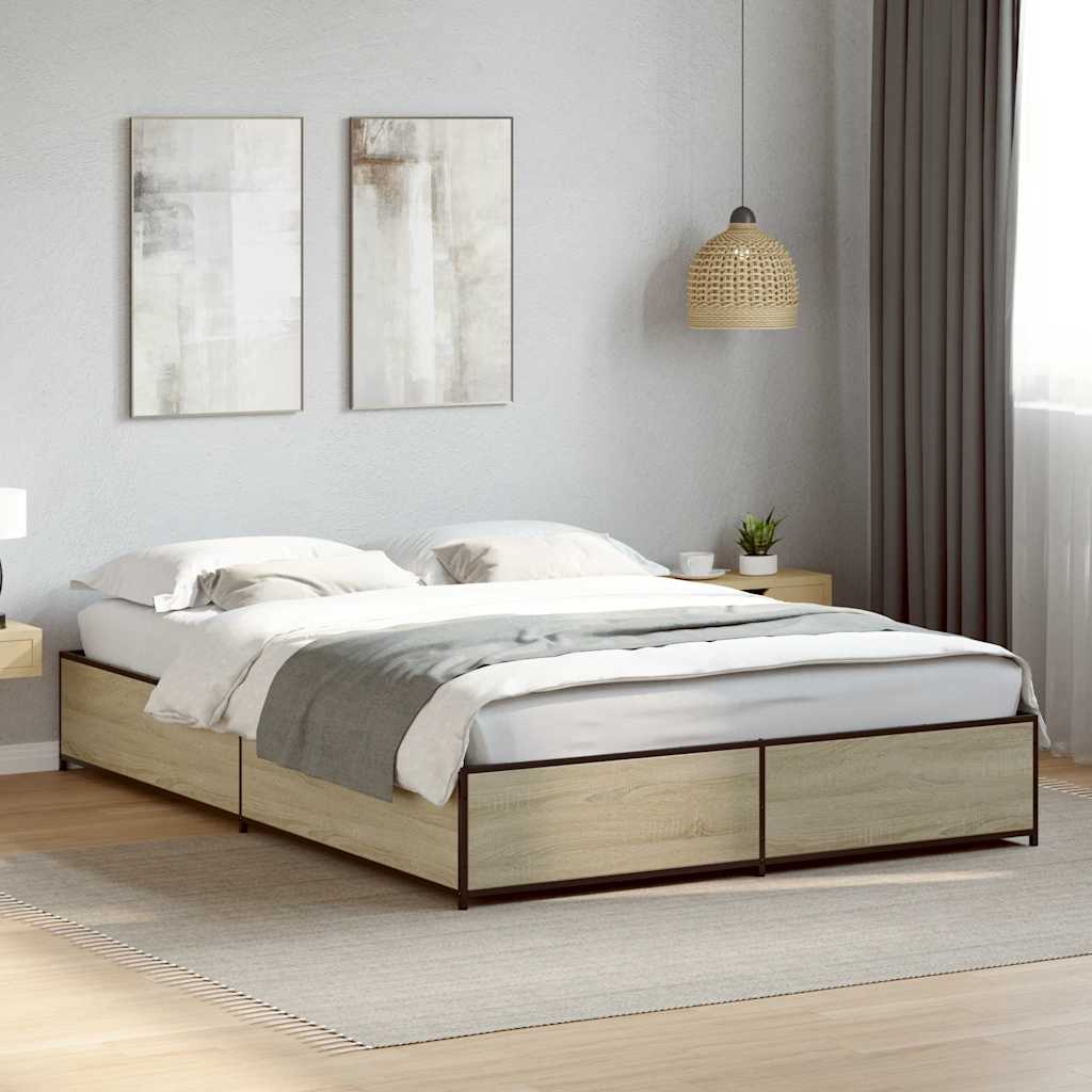 Bettgestell Sonoma-Eiche 150x200 cm Holzwerkstoff und Metall