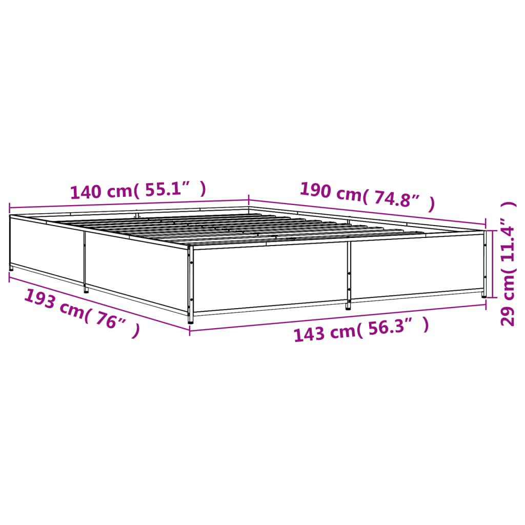 Bettgestell Schwarz 140x190 cm Holzwerkstoff und Metall