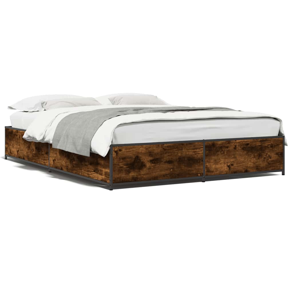 Bettgestell Räuchereiche 135x190 cm Holzwerkstoff und Metall