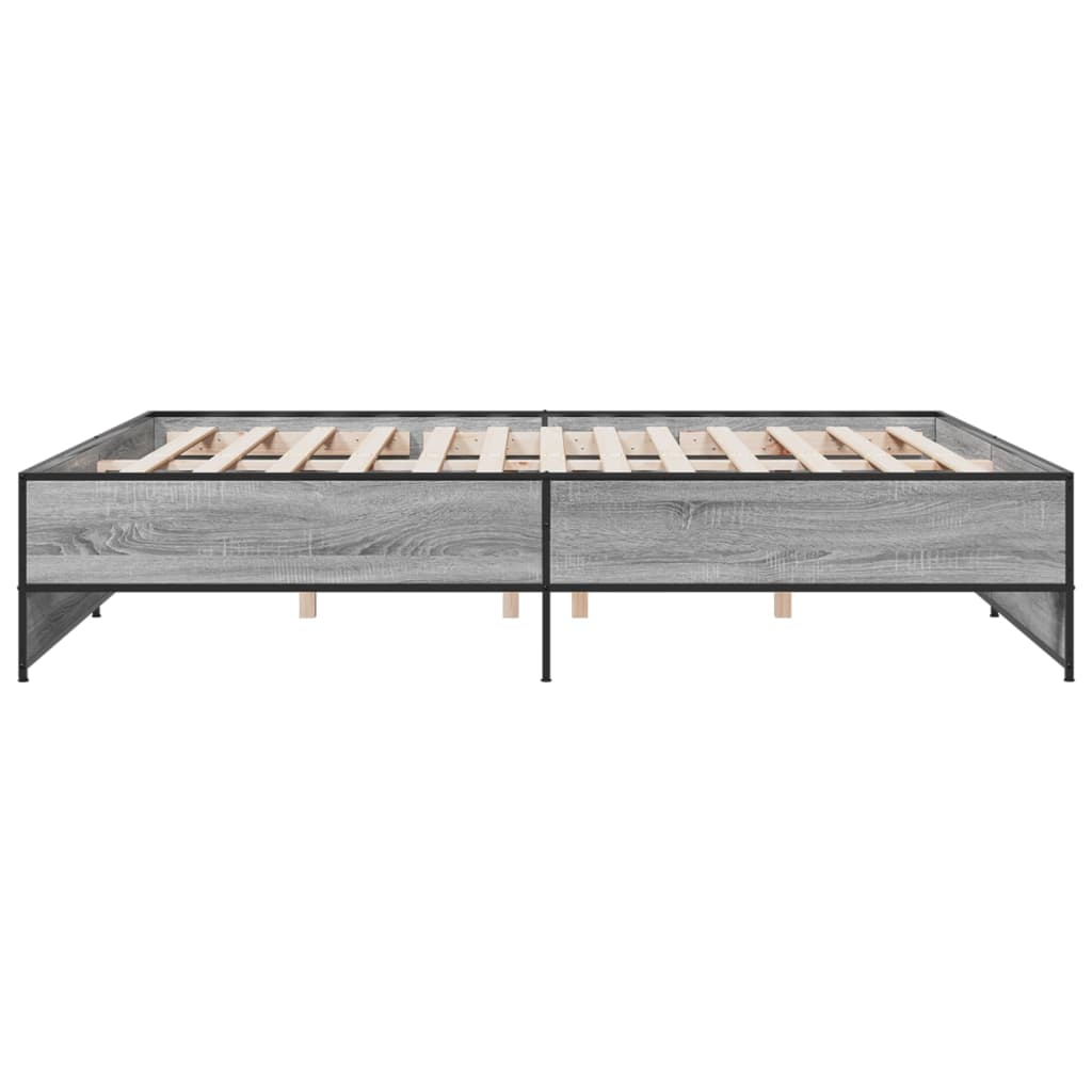 Bettgestell Grau Sonoma 200x200 cm Holzwerkstoff und Metall