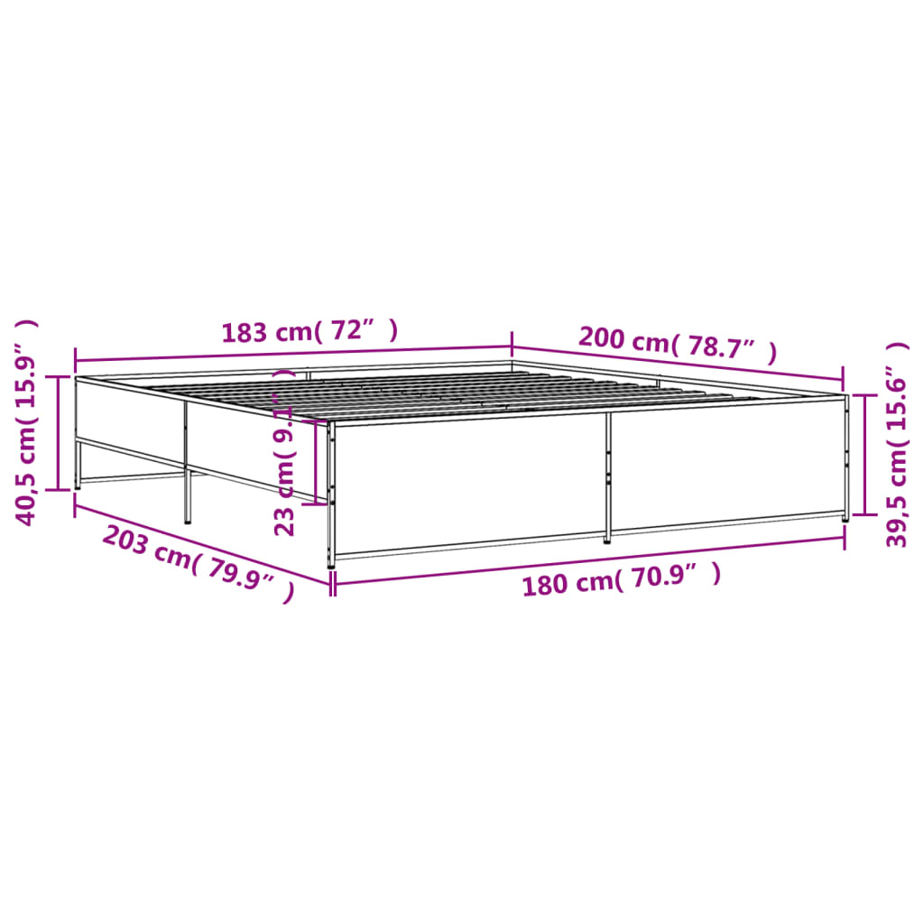 Bettgestell Räuchereiche 180x200 cm Holzwerkstoff und Metall
