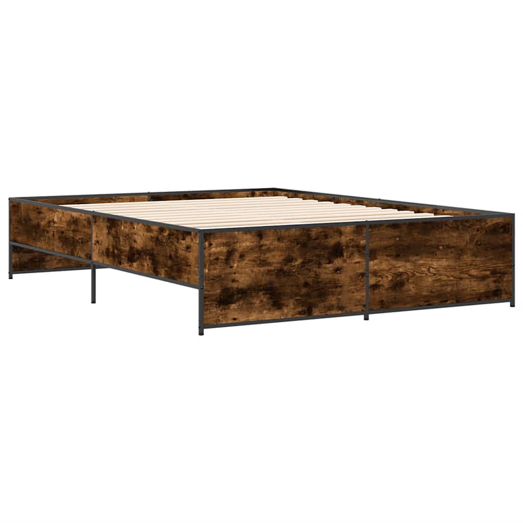 Bettgestell Räuchereiche 150x200 cm Holzwerkstoff und Metall