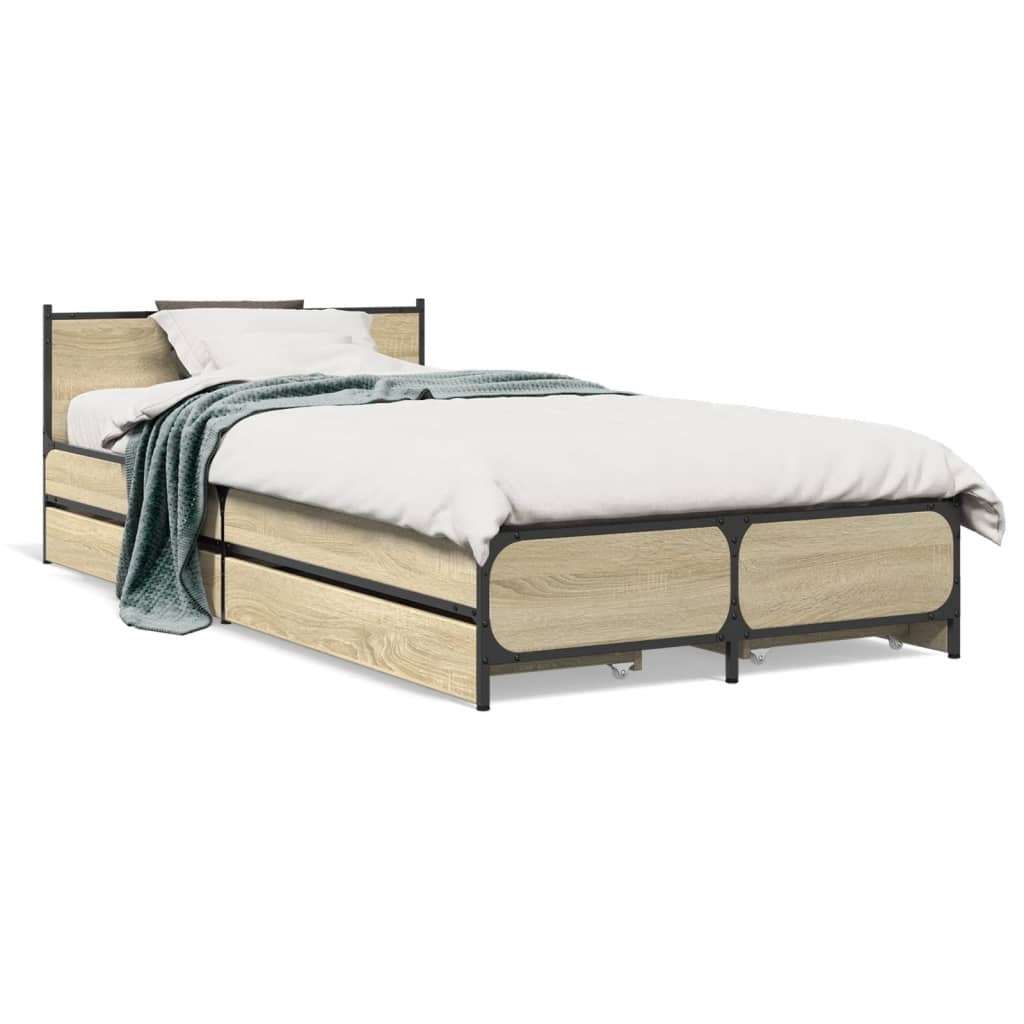 Bettgestell mit Schubladen Sonoma-Eiche 75x190 cm Holzwerkstoff