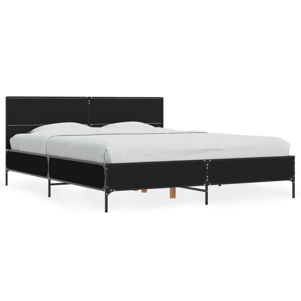 Bettgestell Schwarz 150x200 cm Holzwerkstoff und Metall