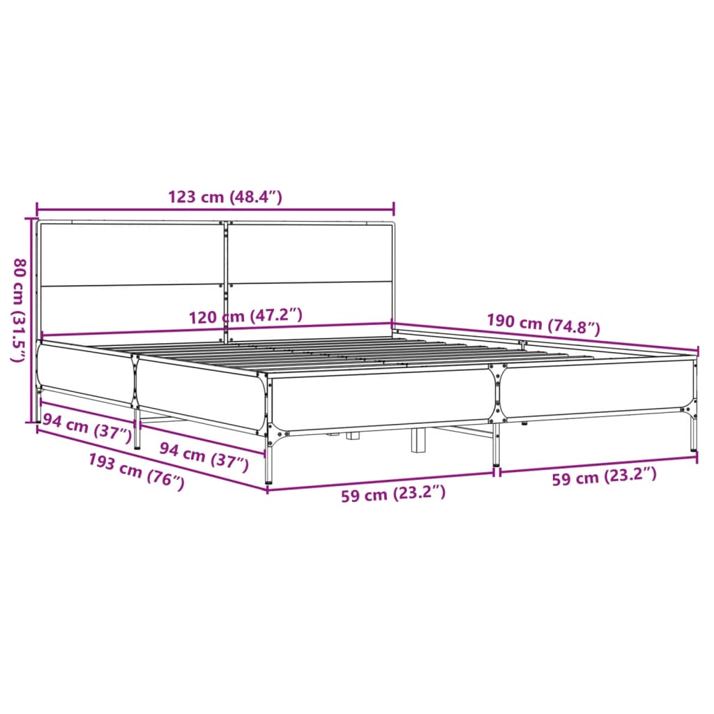 Bettgestell Schwarz 120x190 cm Holzwerkstoff und Metall