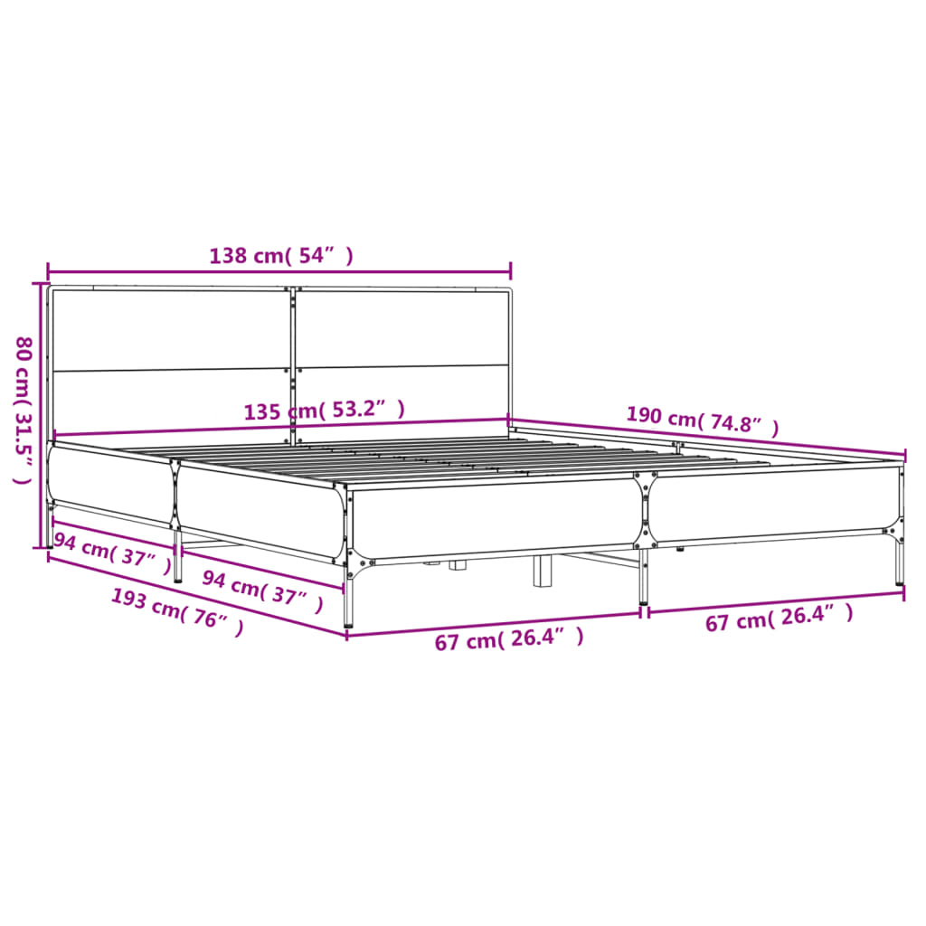 Bettgestell Schwarz 135x190 cm Holzwerkstoff und Metall