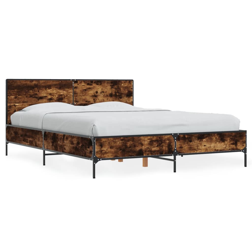 Bettgestell Räuchereiche 135x190 cm Holzwerkstoff und Metall