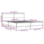Bettgestell Räuchereiche 140x190 cm Holzwerkstoff und Metall