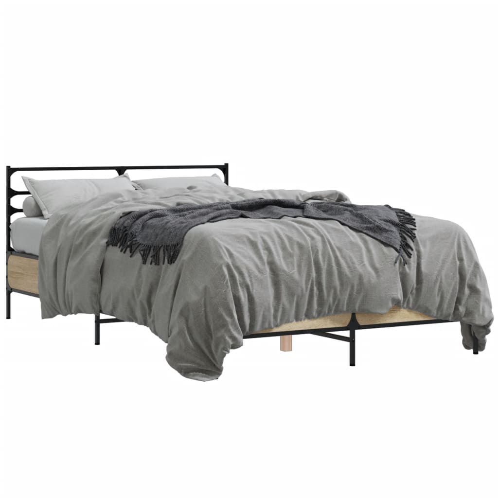 Bettgestell Sonoma-Eiche 135x190 cm Holzwerkstoff und Metall