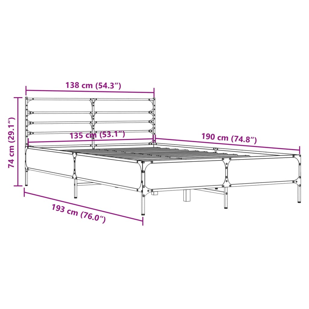 Bettgestell Sonoma-Eiche 135x190 cm Holzwerkstoff und Metall