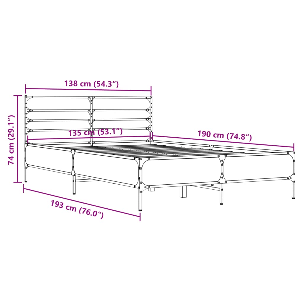 Bettgestell Räuchereiche 135x190 cm Holzwerkstoff und Metall