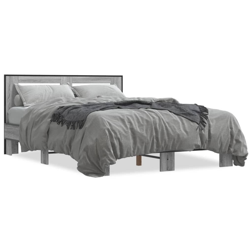 Bettgestell Grau Sonoma 135x190 cm Holzwerkstoff und Metall