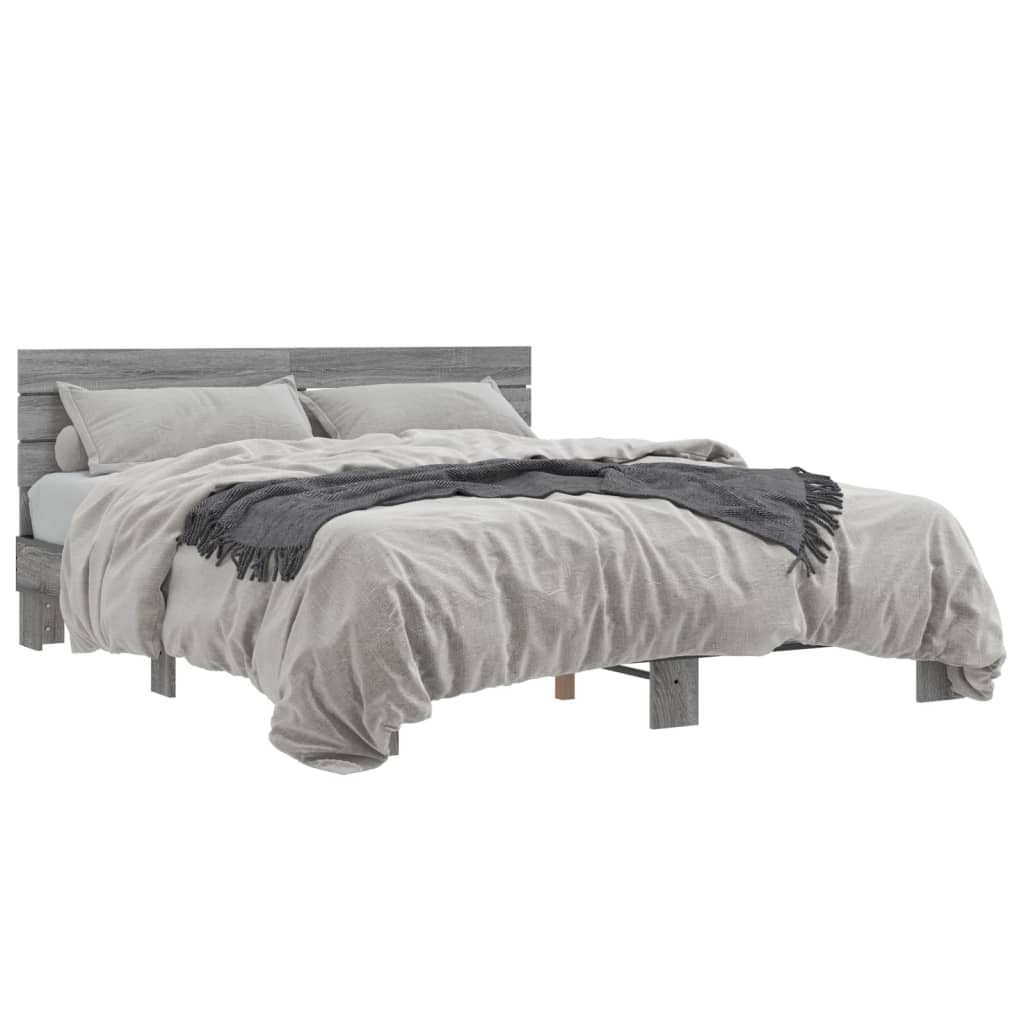 Bettgestell Grau Sonoma 150x200 cm Holzwerkstoff und Metall