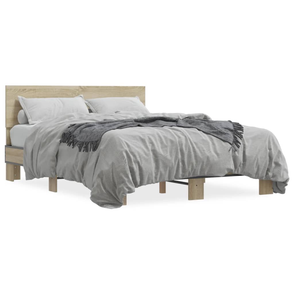Bettgestell Sonoma-Eiche 140x190 cm Holzwerkstoff und Metall