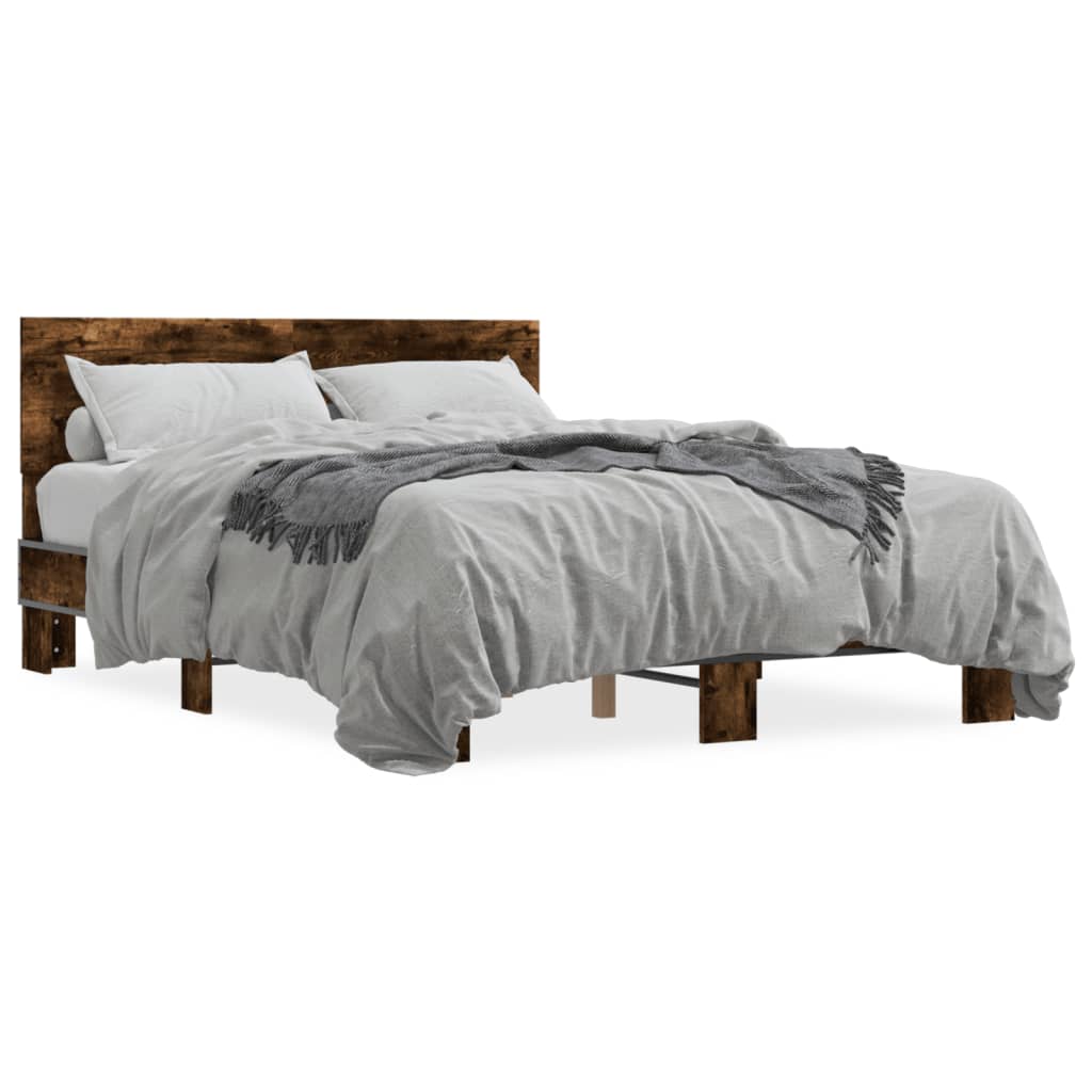 Bettgestell Räuchereiche 140x190 cm Holzwerkstoff und Metall