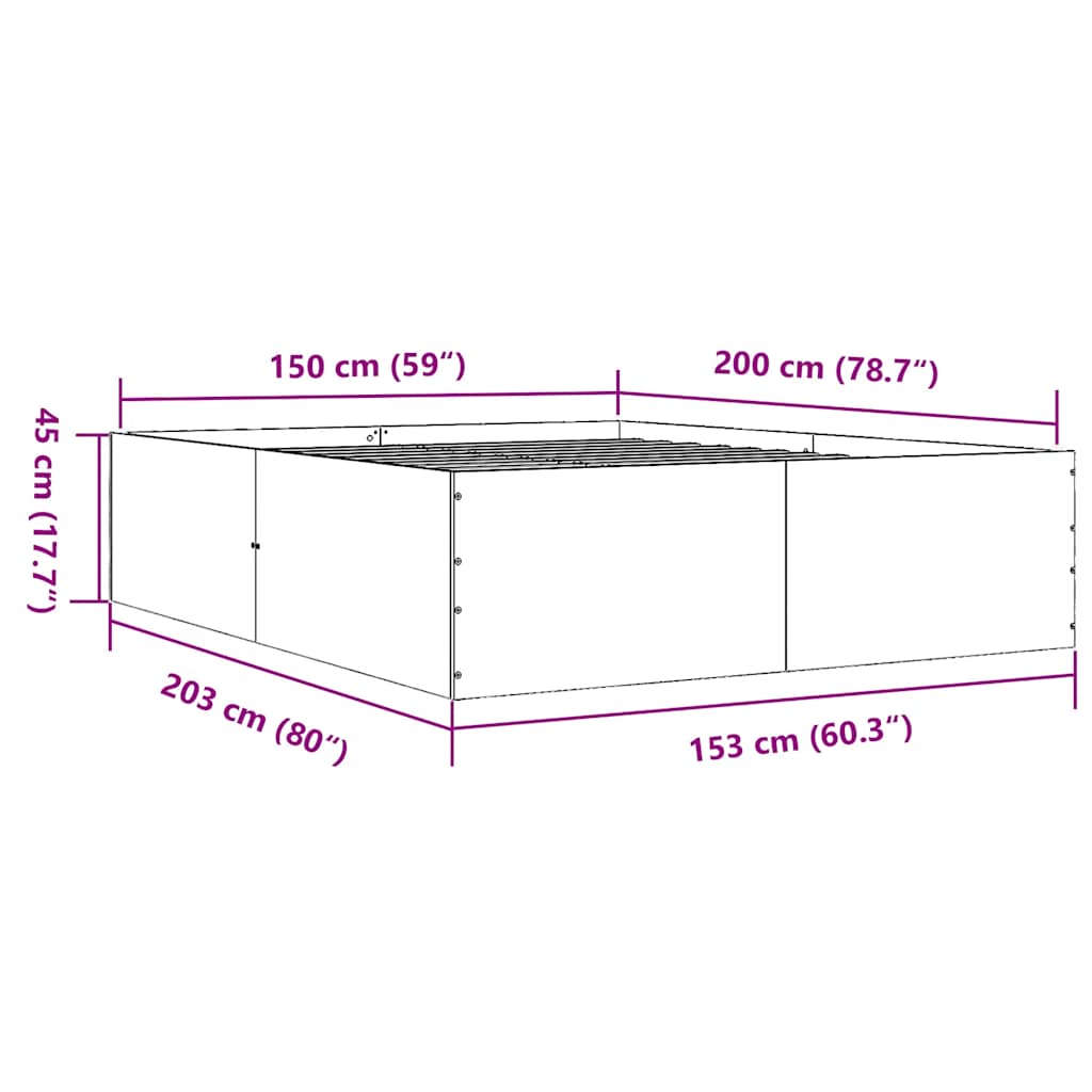 Bettgestell Braun Eichen-Optik 150x200 cm Holzwerkstoff