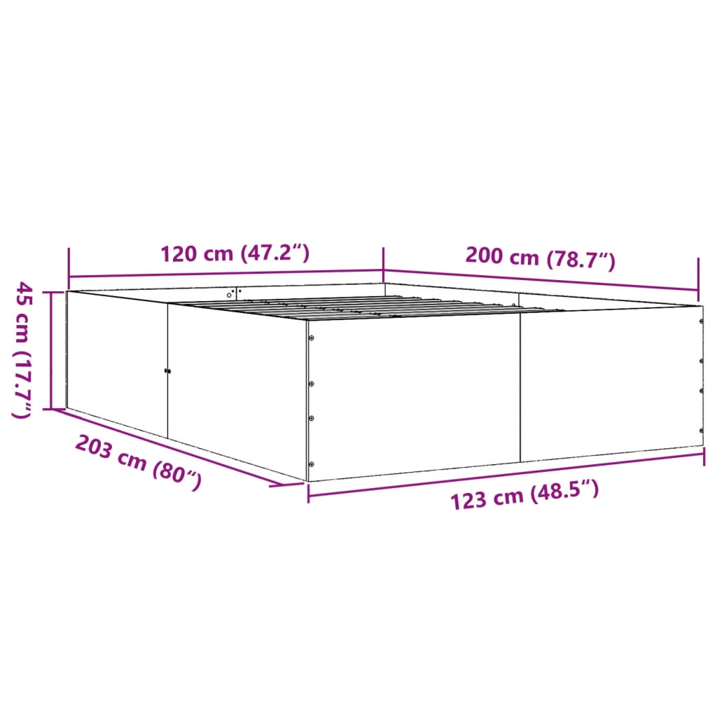 Bettgestell Braun Eichen-Optik 120x200 cm Holzwerkstoff