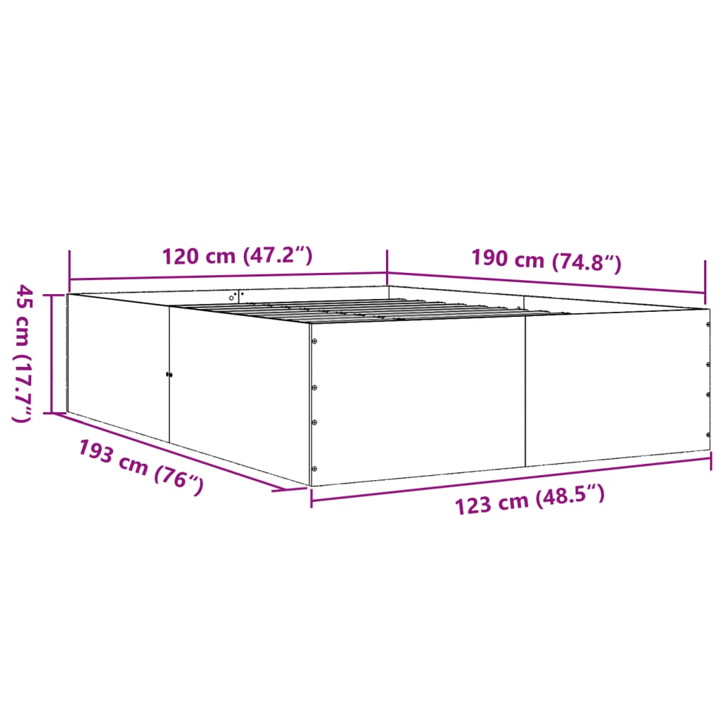 Bettgestell Betongrau 120x190 cm Holzwerkstoff