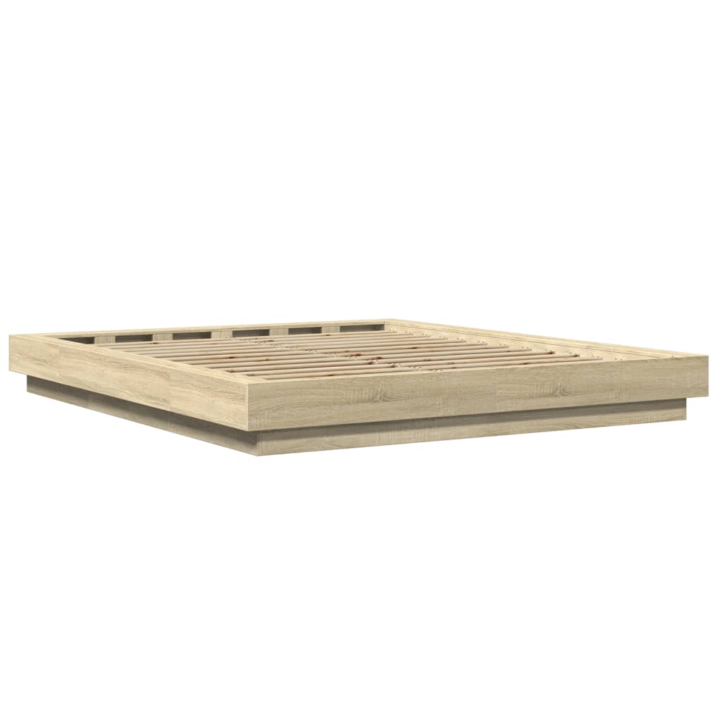 Bettgestell mit LED Sonoma-Eiche 150x200 cm Holzwerkstoff
