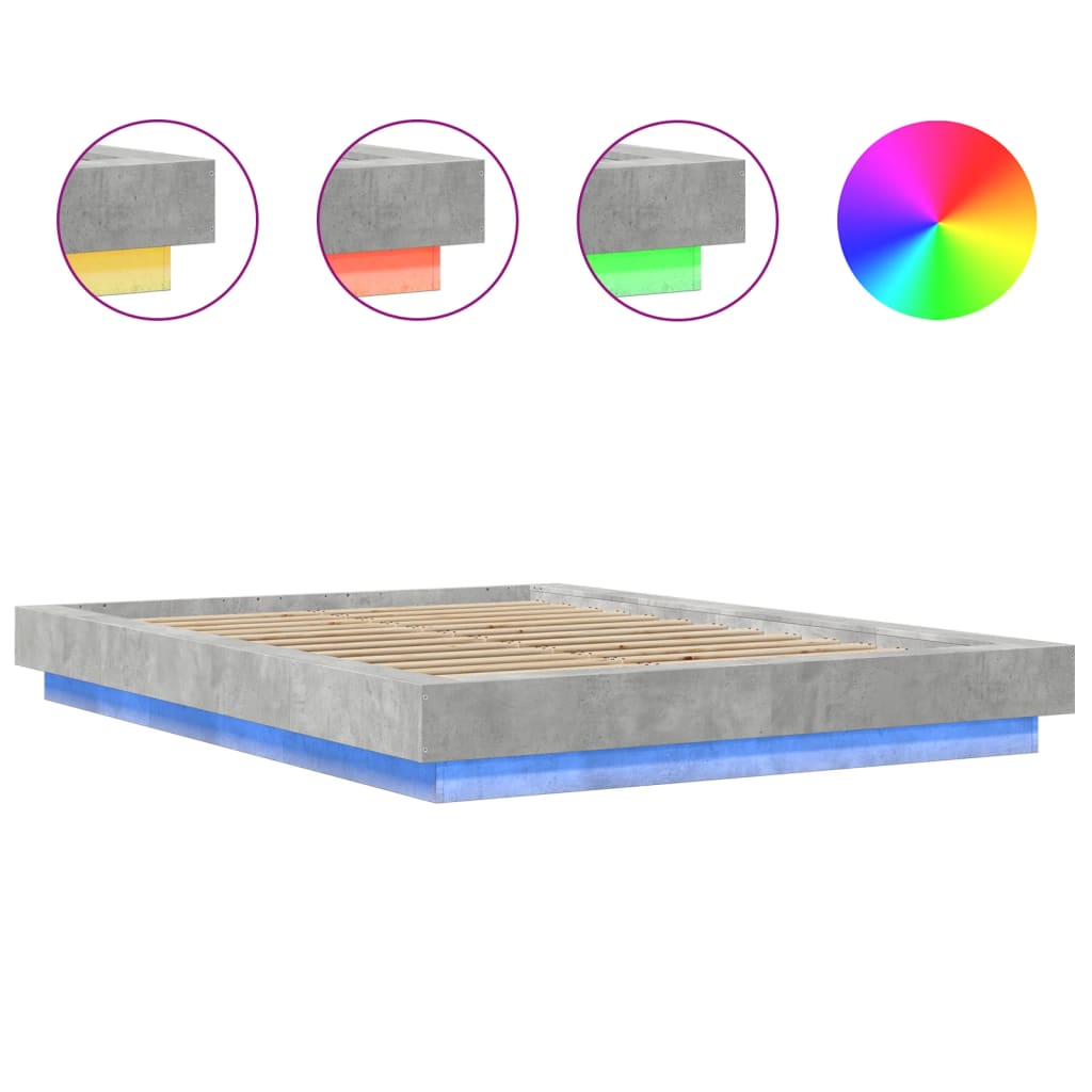 Bettgestell mit LED Betongrau 120x190 cm Holzwerkstoff