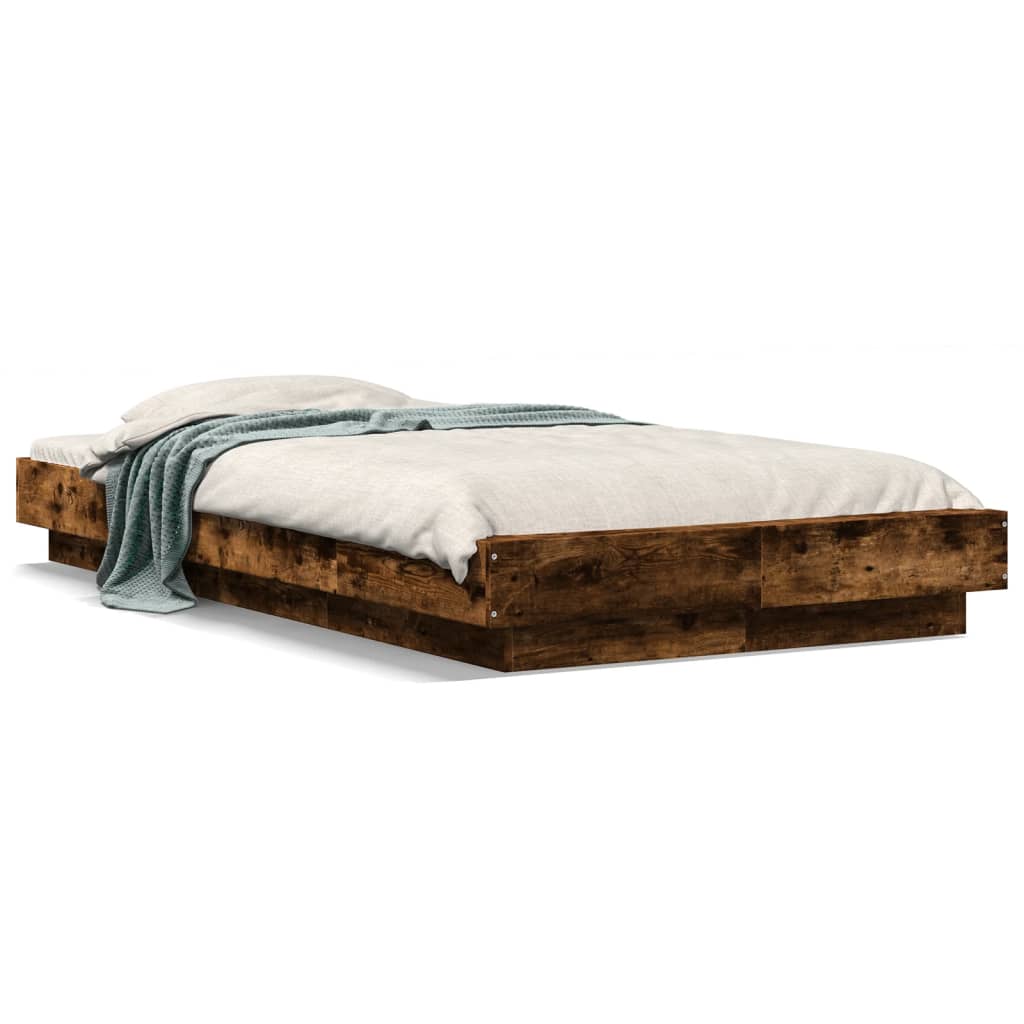 Bettgestell mit LED Räuchereiche 90x190 cm Holzwerkstoff