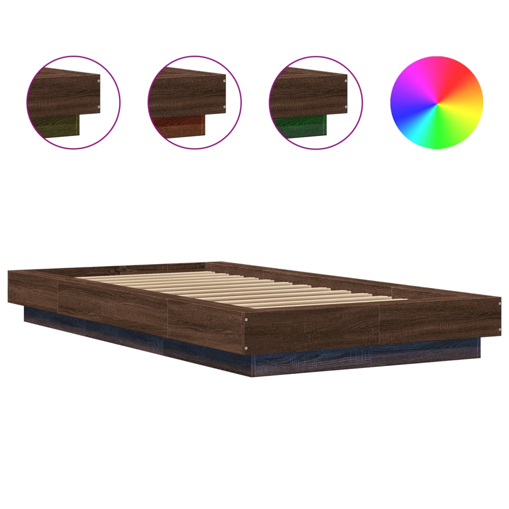 Bettgestell mit LED Braun Eichen-Optik 90x190 cm Holzwerkstoff