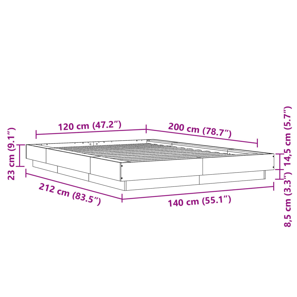 Bettgestell Sonoma-Eiche 120x200 cm Holzwerkstoff