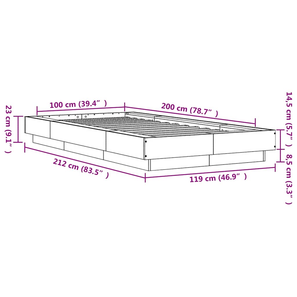 Bettgestell Betongrau 100x200 cm Holzwerkstoff